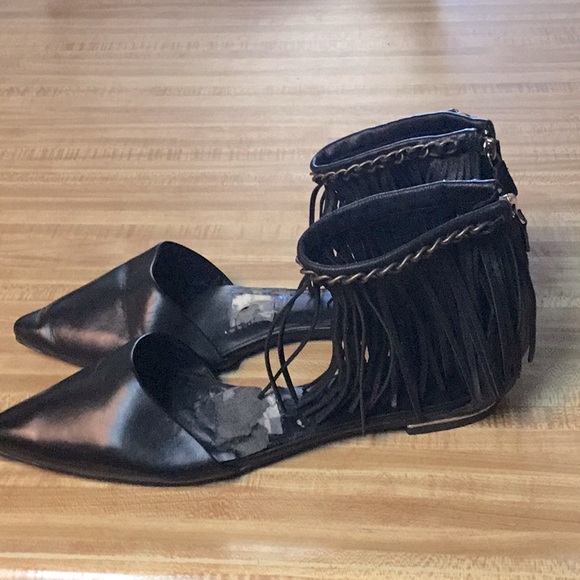 Rebecca Minkoff Black Leather Fringed Sandal💥SALE - Picture 1 of 9